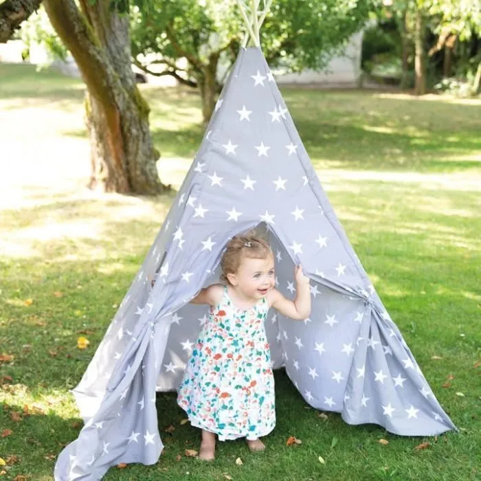 ROBA Tente de Jeu Little Stars - Tippi Tente Exterieur / Intérieur pour Enfants - Imprimé Étoiles - Gris-3