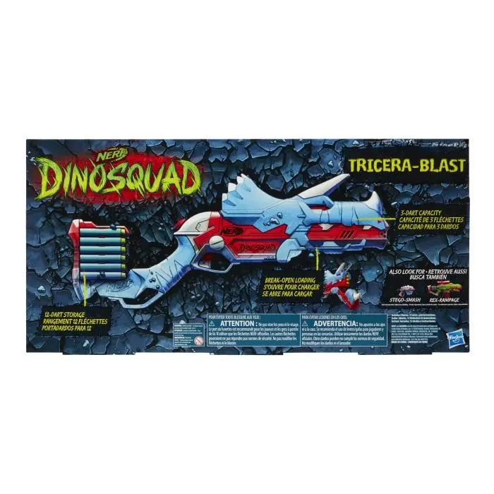 NERF - DinoSquad - Blaster Tricera-blast - 3 fléchettes - 12 fléchettes NERF - apparence de triceratops-4