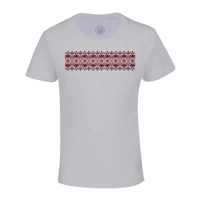 T-shirt Enfant Gris Motif Rouge Style Broderie Pixel Aztec Abstrait Tribal-0