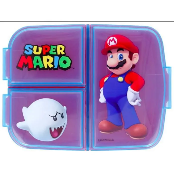 Boîte à goûter - Super Mario - Multi-compartiments - Plastique sans BPA - Dimensions 19,5x16,5x6,7 cm - Enfant-0