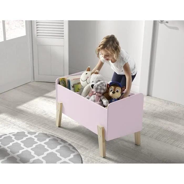 KIDDY Chambre enfant complète style scandinave en bois pin massif et MDF laqué vieux rose - l 90 x L 200 cm-2