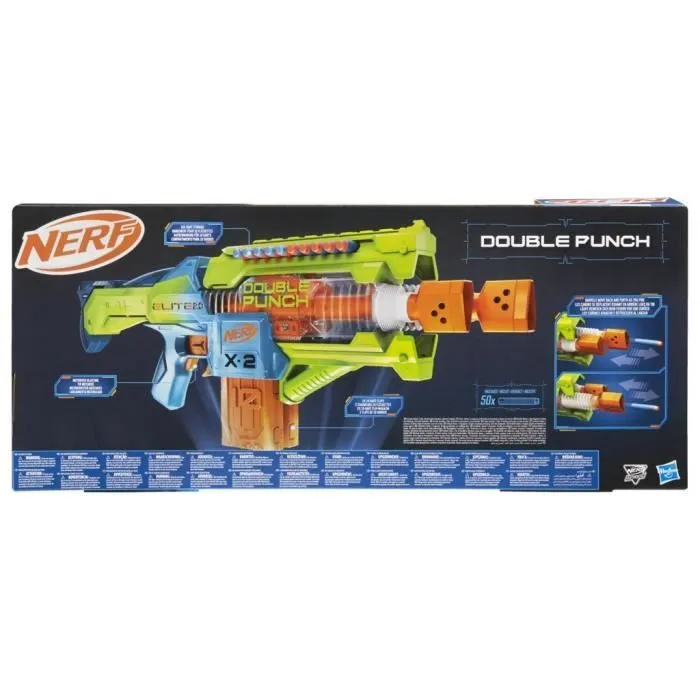 Nerf Elite 2.0 Double Punch Blaster motorisé, canons alternatifs Rapides, 50 fléchettes Nerf Elite, 2 chargeurs 10 fléchettes, dès 8-8