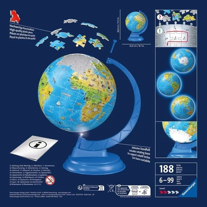 Puzzle 3D Globe Lumineux - Ravensburger - Voyage et cartes - Moins de 100 pièces - Mixte-4