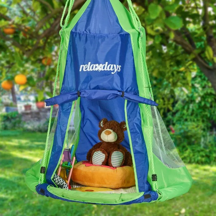 Relaxdays Tente pour balançoire en nid revêtement Housse à suspendre accessoire jardin,bleu-vert, 90 cm-1