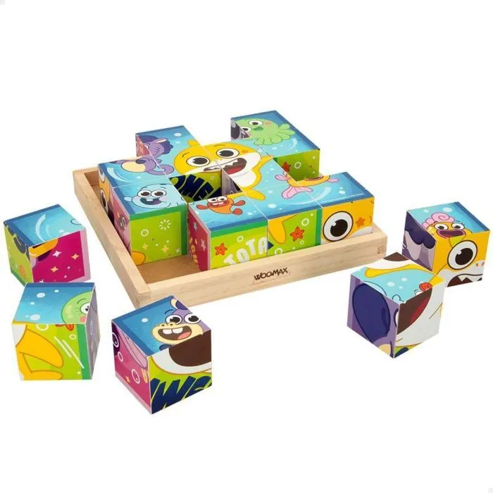 Puzzle Colorbaby - 48822 - Woomax Puzzle en Bois Baby Shark 16 Cubes 20 x 20 x 5,5 cm, , Multicolore-0