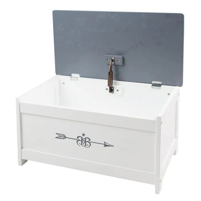 Coffre à Jouets en Bois ROBA - Rock Star Baby - Couvercle Rabattable - Blanc / Gris-1