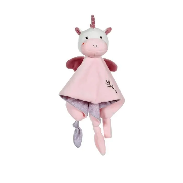 Carré Doudou - Bamboo - Licorne - 24 cm - Rose - Peluche douce-0