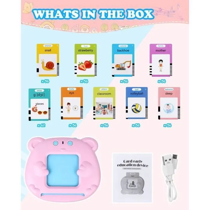 Jouet Tablette Enfant Cadeau, 224 Mots Cartes Flash Parlantes Françaisavec Cartes 112 Feuilles ,Jeux éducatifs 1 2 3 4 5 6 Ans-2