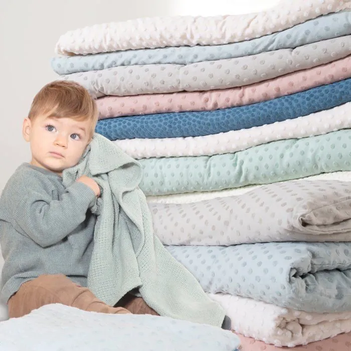 Couverture Bébé Double Face en Coton Oeko-Tex ROBA - Frosty Almond - 80 x 80 cm - Motif Pois en Relief - Beige Amande-2