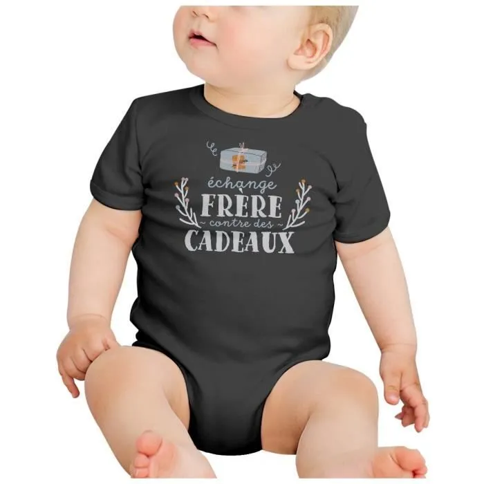 Body Bébé Manche Courte Noir Échange Frère contre cadeaux Noel Hiver Père Noel-1