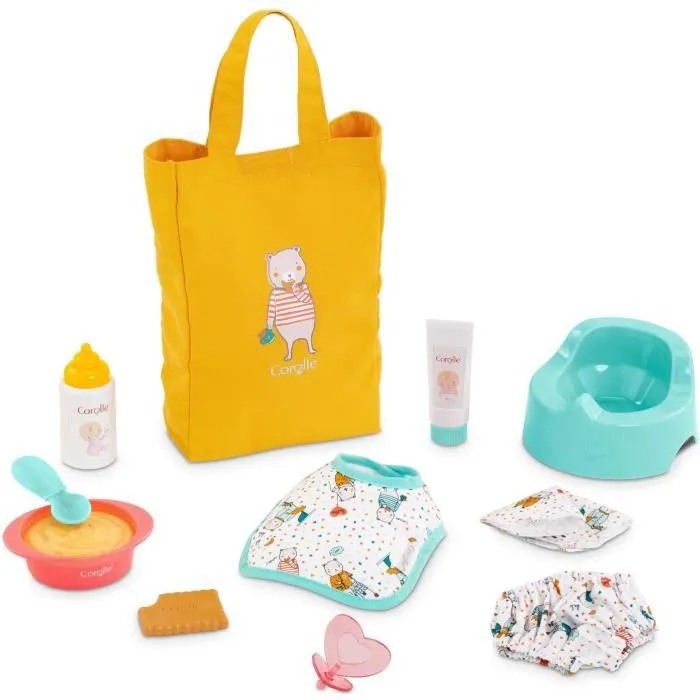 Bebeboutik Coffret Accessoires Nurserie pour poupon 30 cm Corolle Jaune et bleu Des 18 mois