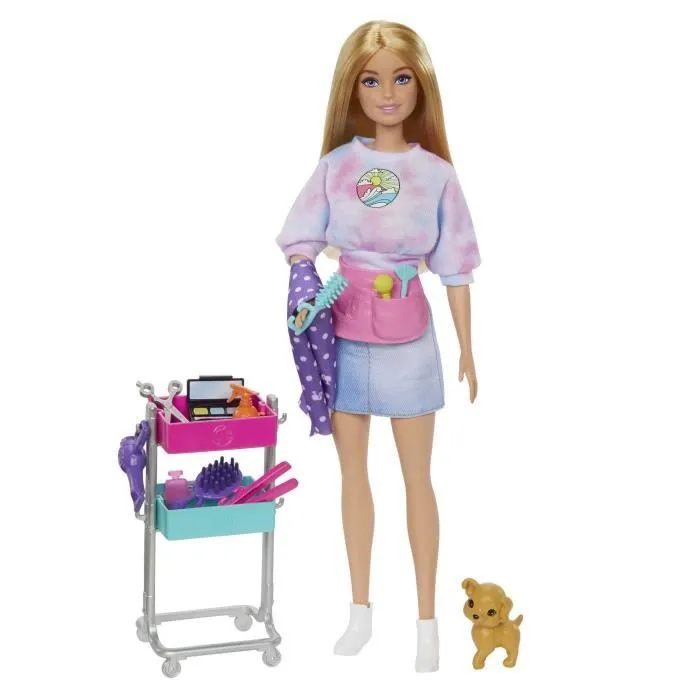 Barbie - Coffret Barbie Malibu Styliste - Poupée Mannequin - 3 ans et + - BARBIE - HNK95 - POUPEE MANNEQUIN BARBIE-0