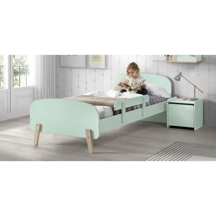 KIDDY Chambre enfant complète style scandinave en bois pin massif et MDF laqué vert menthe - l 90 x L 200 cm-0