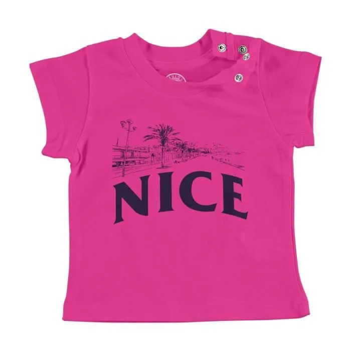 T-shirt Bébé Manche Courte Rose Nice Minimalist Ville France Sud Soleil-0