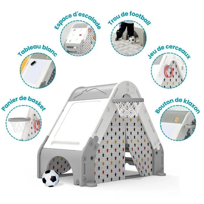 DEVESSPORT  Tente Jeu Enfant - Avec Mur d'Escalade, Panier Basket, Tableau - Aventure Intérieur-0