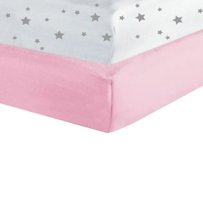 TROIS KILOS SEPT Lot de 2 Drap housse - Etoiles / Rose-0