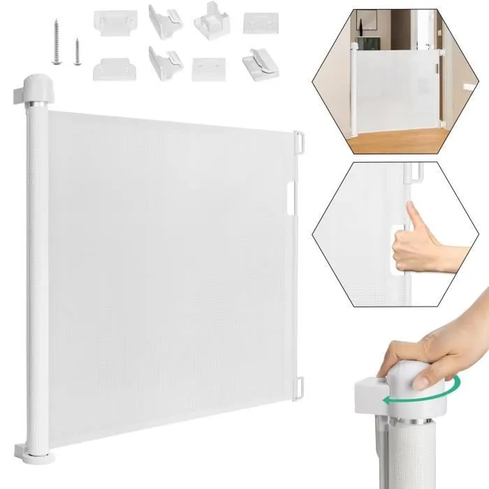 LARS360 Barrière de sécurité de porte rétractable, pour bébé et animaux domestiques 87 x 150 cm, Blanc-2