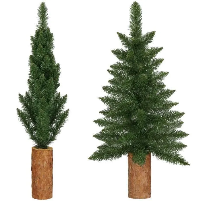 Sapin de Noël artificiel - SPRINGOS - 100 cm - Vert avec tronc naturel - PVC, PE - Intérieur-2