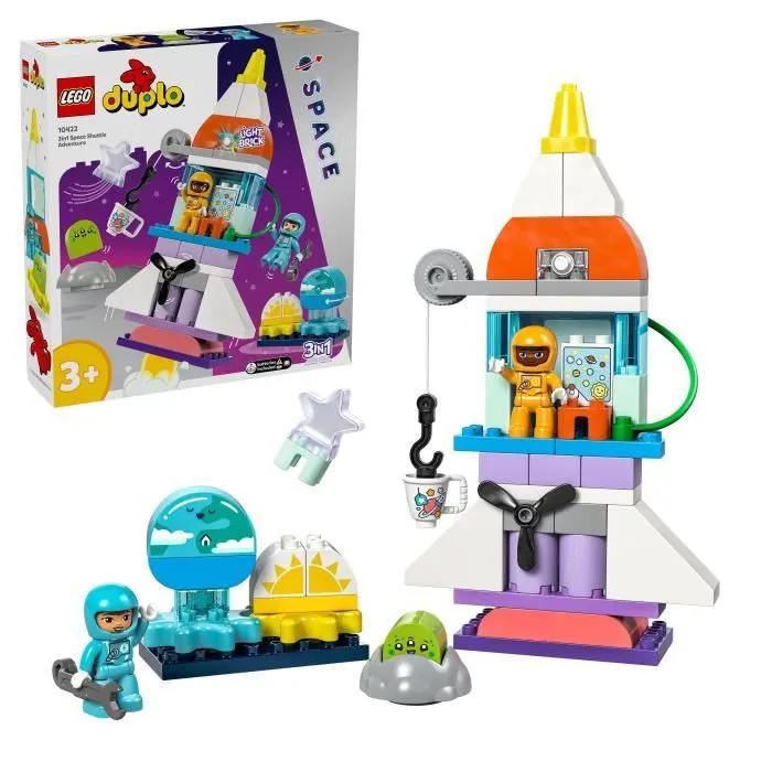 LEGO® 10422 DUPLO L'Aventure en Navette Spatiale 3-en-1, Jouet de Construction de Fusée, Jeu Éducatif-0