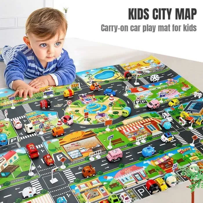 Tapis de Jeux Enfant - PRUMYA - Circuit Voiture - Antidérapant - 40 Mini Voitures - Vert-3