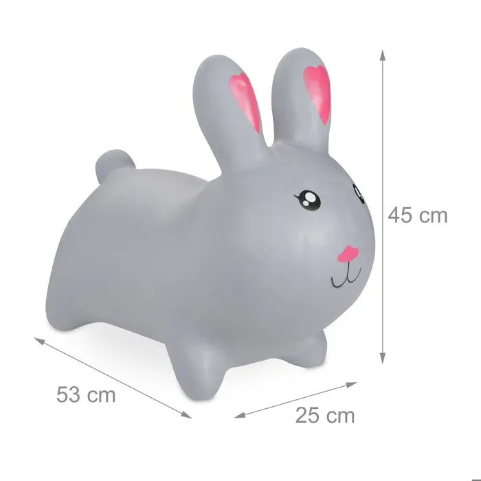 Relaxdays Animal sauteur, jouet en forme de lapin, pompe à air incluse, charge max. 50 kg, sans BPA, pour enfants, gris-3