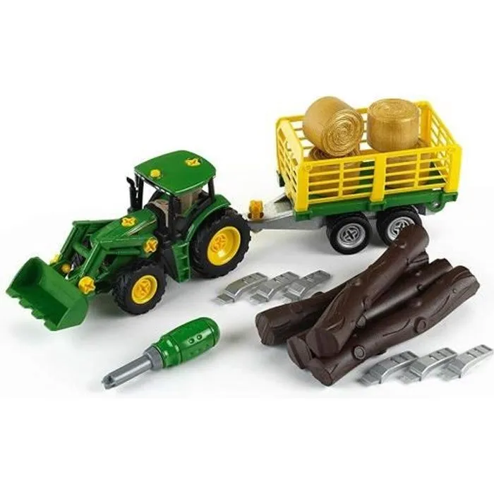 KLEIN - Tracteur à monter John Deere 6215R avec remorque-0