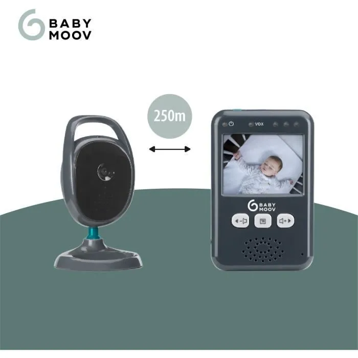 Babymoov Babyphone Caméra Essential, écran couleur 2,4", vision nocturne, portée 250m, multifonctions, kit mural-2
