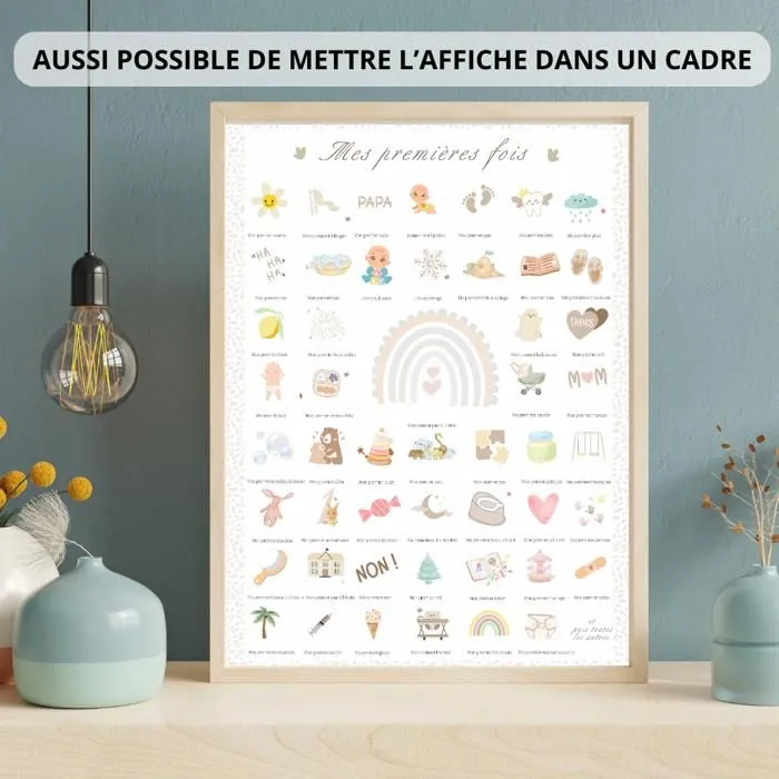 Affiche - Mes Premières Fois - Cadeau de naissance - 30x40cm - Cadre magnétique - Tampon inclus-3