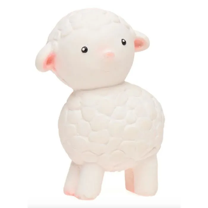 Jouet sensoriel LANCO Agneau en caoutchouc naturel pour bébé dès la naissance - Blanc - 7x4x10,5 cm-0
