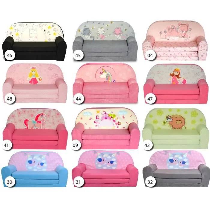 Canapé enfant - FORTISLINE - Licorne rose - Convertible lit - Microfibre facile à entretenir-2