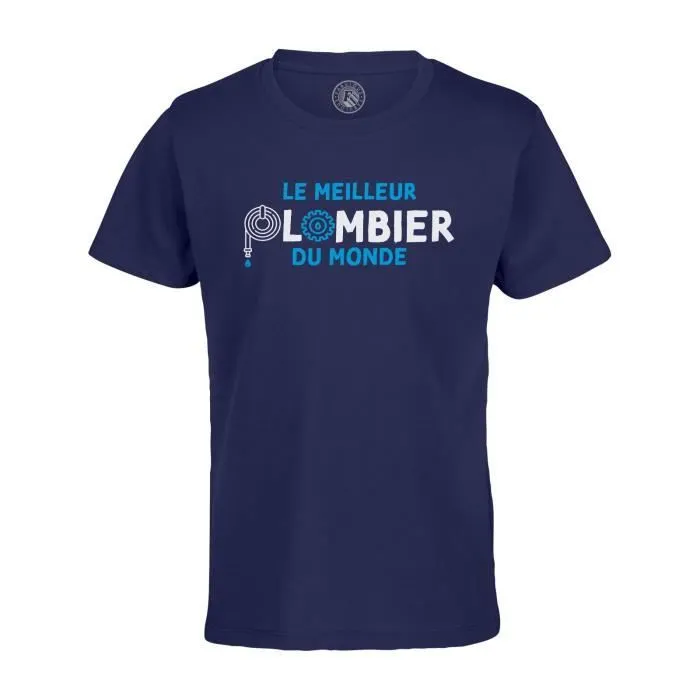 T-shirt Enfant Bleu Le Meilleur Plombier du Monde Chauffage Plomberie Construction Ouvrier-0