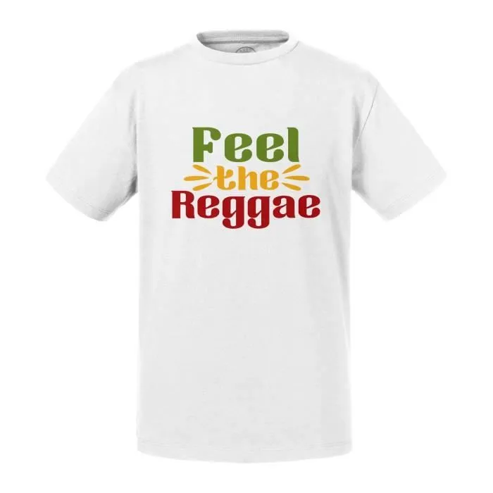 T-shirt Enfant Blanc Feel the Reggae Musique Musicien Instrument Rasta-0