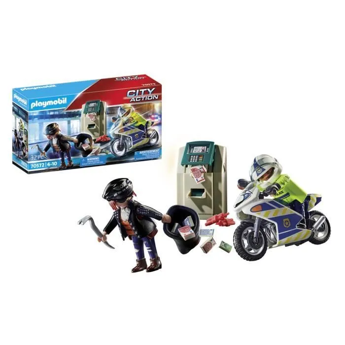 PLAYMOBIL 70572 Policier en moto et voleur, City Action, Les policiers, Dès 4 ans-0