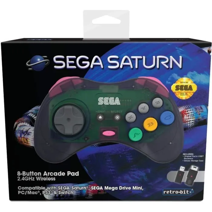 Manette sans fil - Sega - Saturn - 8 boutons - 2.4Ghz - Dongle USB inclus-0