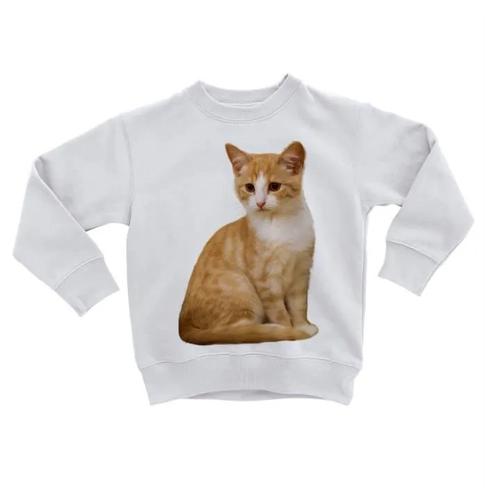 Sweatshirt Enfant Tres Beau Chat Roux et Blanc Mignon Chat Domestique-0