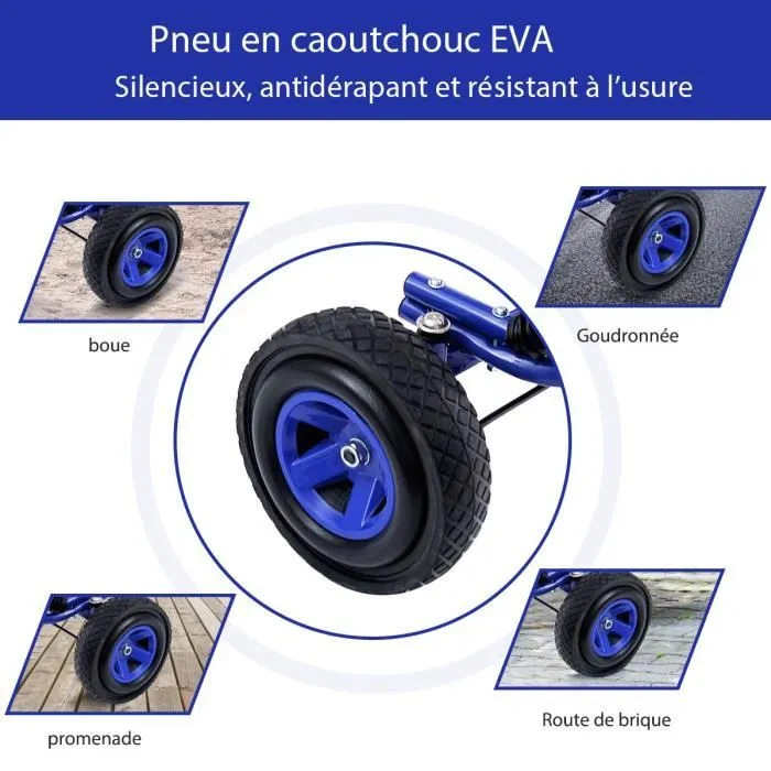 Kart à Pédales en Métal 1 Place Bleu avec Roues en Caoutchouc 101 x 61 x 62CM Convient pour 3 à 8 ans Go Karting Enfant-3