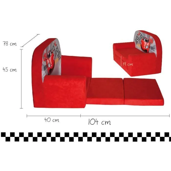 Canapé lit enfant Racing - FORTISLINE - Rouge - Junior - Mousse - Mixte - 3 ans - Canapé lit enfant-1