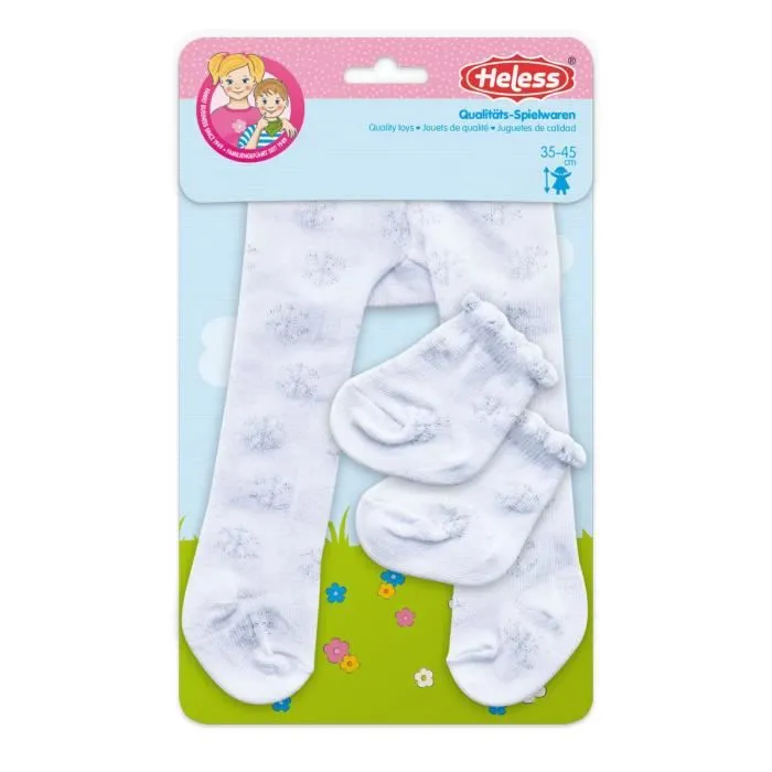 Collants et chaussettes de poupée blanc/argent HELESS pour poupées de 28-35 cm-1