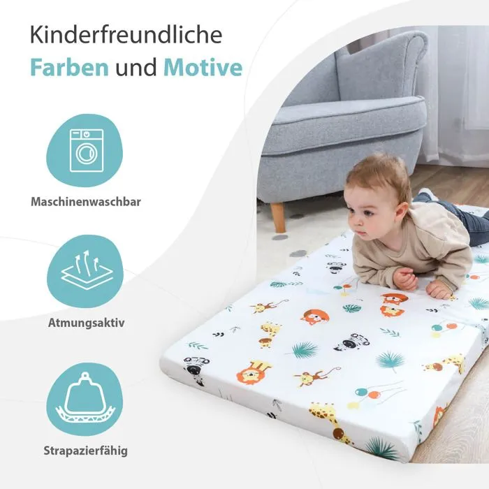 Matelas lit de voyage 60x120cm pliable - TOTSY BABY - Safari - Mixte - Jaune - 5 cm-1