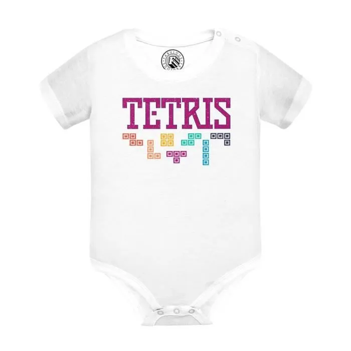 Body Bébé Manche Courte Blanc Tetris Jeux Vidéo Retro Gaming Vintage-0