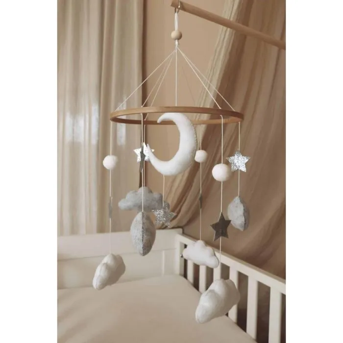 Mobile Musical Bébé - Mobile bébé Moon And Stars fait main - mobile musical pour lit-3