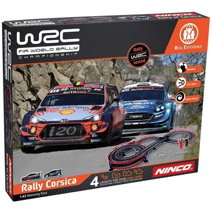 Circuit de voiture NINCO WRC Rallye Corsica - Hyundai i20 et Ford Fiesta WrC - 1:43 - Multicolore-1