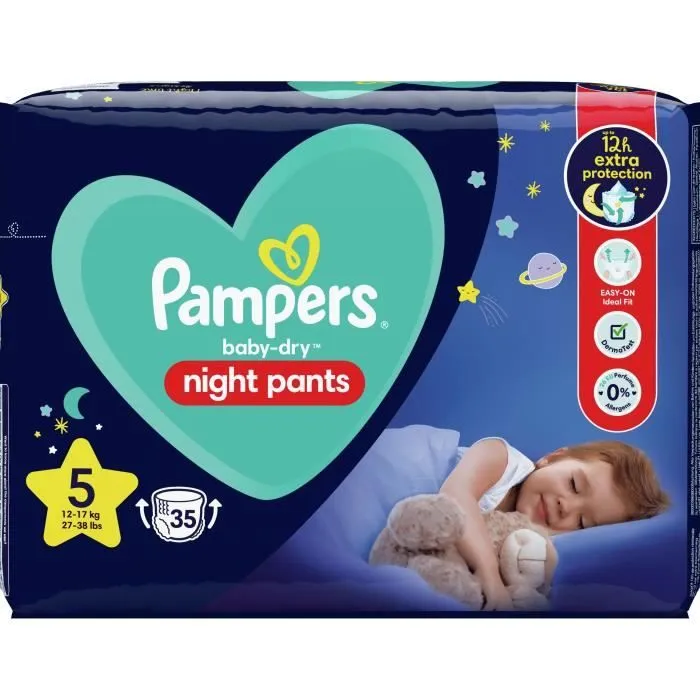 Couches-culottes PAMPERS Night Pants - Taille 5 x35 - Protection jusqu'à 12 heures-1