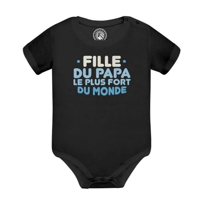 Body Bébé Manche Courte Noir Fille du Papa le Plus Fort du Monde Père Famille-0