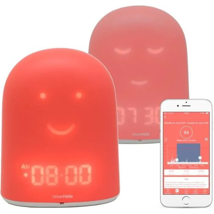 Réveil enfant éducatif REMI - Babyphone - Veilleuse & Berceuse - Suivi du Sommeil - Rouge-0