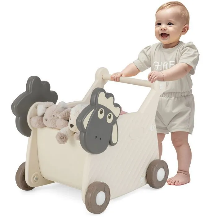 COSTWAY Chariot a pousser bebe, Chariot a pousser pour Bébé 1-3 ans, Beige-0