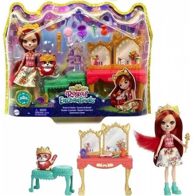 Enchantimals Royals coffret Coiffeuse avec mini-poupée Fabrina Renard, figurine animale Frisk et 9 accessoires-0