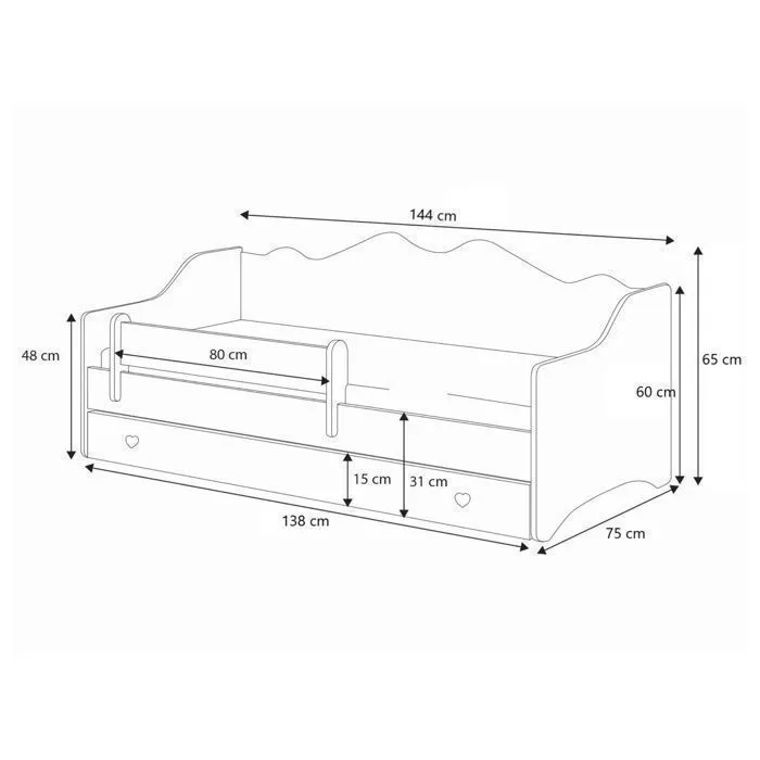 Lit enfant - EMMA - 70x140 - Blanc/rose - Avec matelas, sommier et tiroir-5