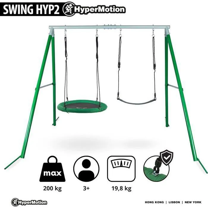 Balançoire Enfants - HyperMotion - Double - Hauteur Réglable - Charge Jusqu'à 200kg - Métal-2