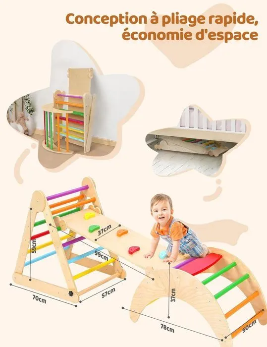 7 en 1 Triangle Arche Montessori, Arche d'escalade avec Toboggan Bois, Rampe, Échelle Réglable, pour Tout-Petits Bébé 1 Ans+-5